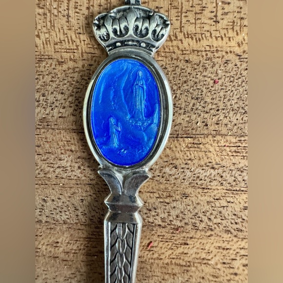 Vintage Collectible Lourdes A.Augis Blue Enamel The Virgin Mary Crown Spoon - Picture 3 of 7